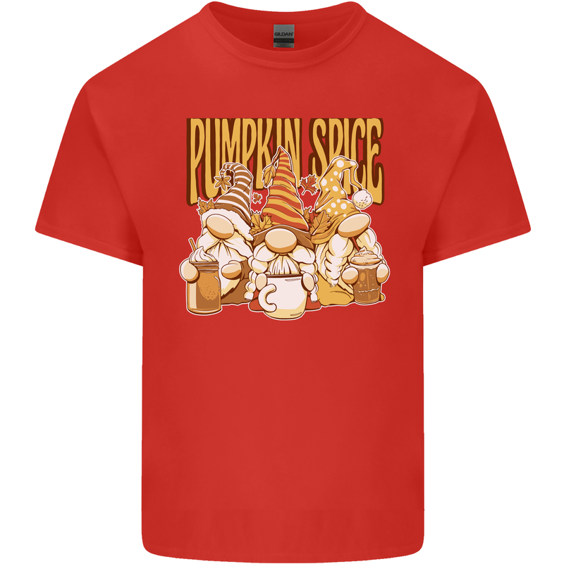 Pumpkin Spice Gnomes Halloween Mens Cotton T-Shirt Tee Top Red