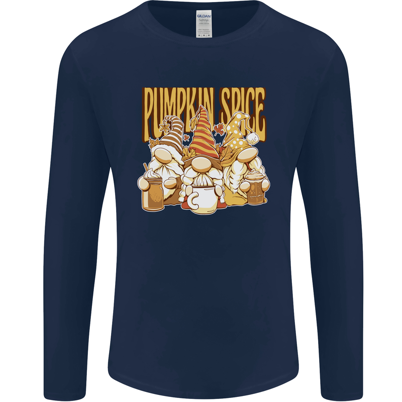 Pumpkin Spice Gnomes Halloween Mens Long Sleeve T-Shirt Navy Blue