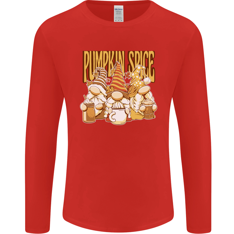 Pumpkin Spice Gnomes Halloween Mens Long Sleeve T-Shirt Red