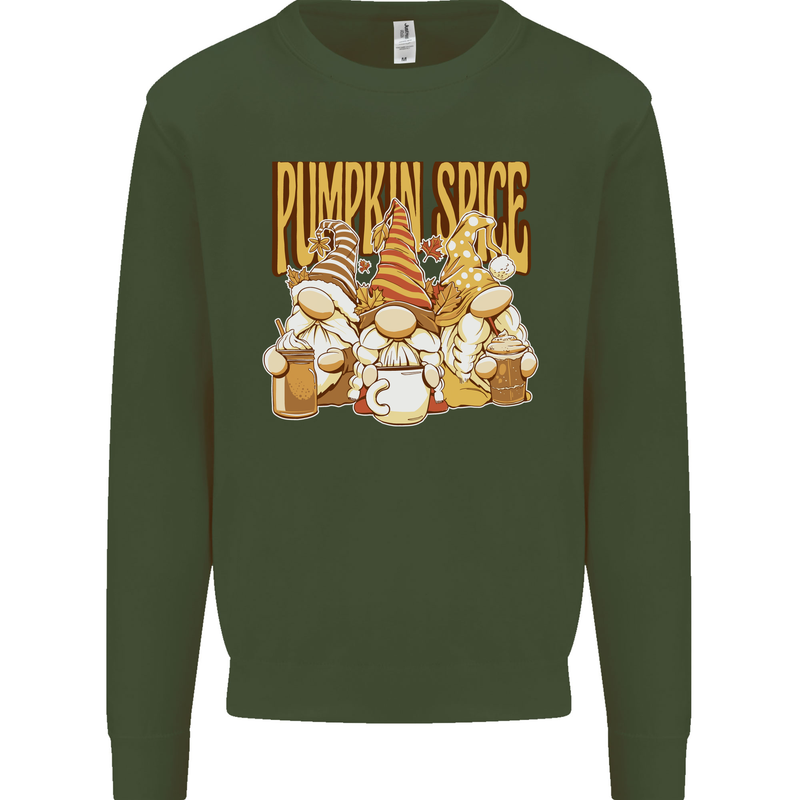 Pumpkin Spice Gnomes Halloween Mens Sweatshirt Jumper Forest Green