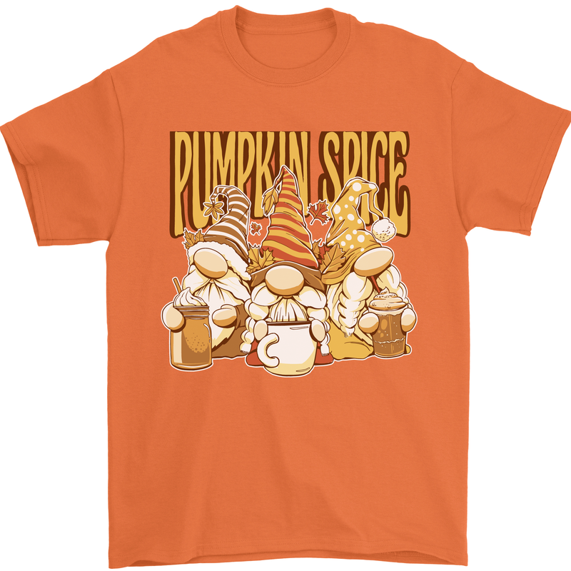Pumpkin Spice Gnomes Halloween Mens T-Shirt 100% Cotton Orange