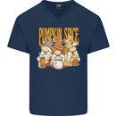Pumpkin Spice Gnomes Halloween Mens V-Neck Cotton T-Shirt Navy Blue