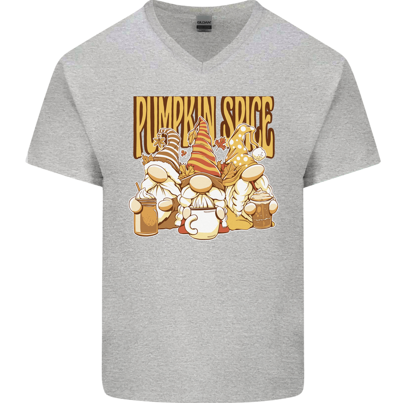 Pumpkin Spice Gnomes Halloween Mens V-Neck Cotton T-Shirt Sports Grey