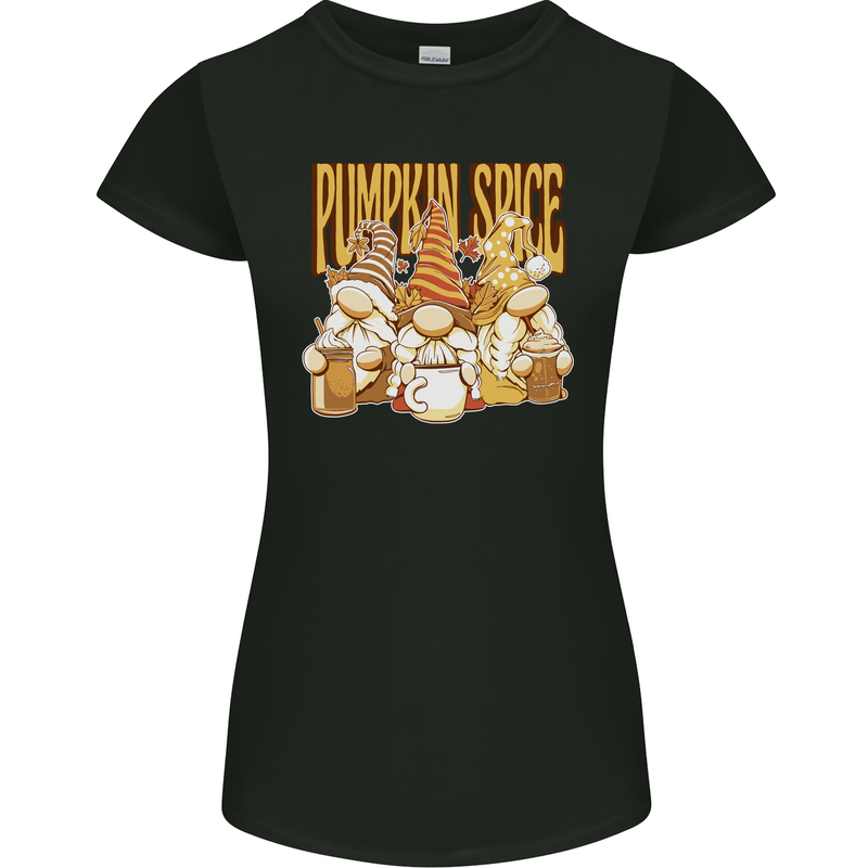 Pumpkin Spice Gnomes Halloween Womens Petite Cut T-Shirt Black