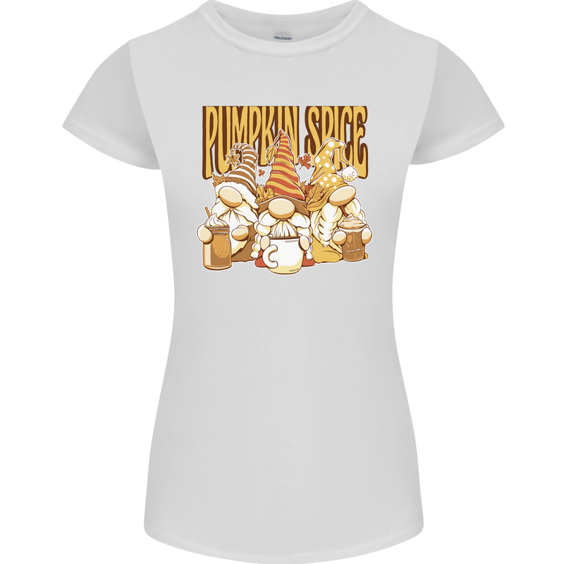 Pumpkin Spice Gnomes Halloween Womens Petite Cut T-Shirt White