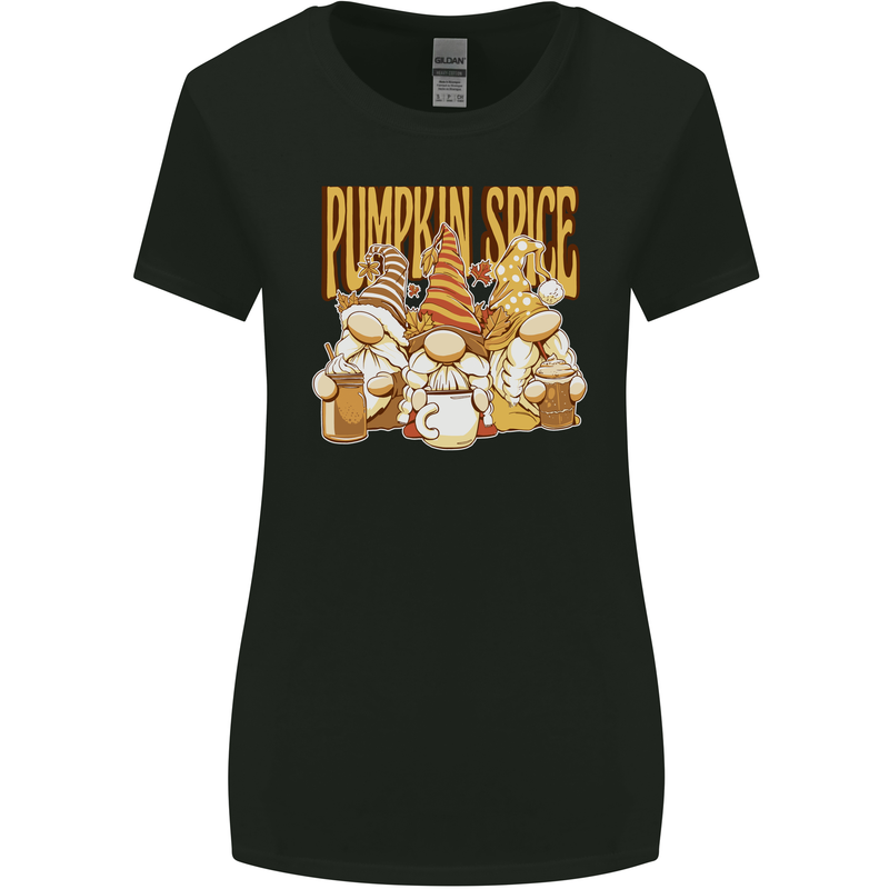 Pumpkin Spice Gnomes Halloween Womens Wider Cut T-Shirt Black