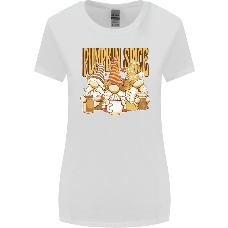 Pumpkin Spice Gnomes Halloween Womens Wider Cut T-Shirt White