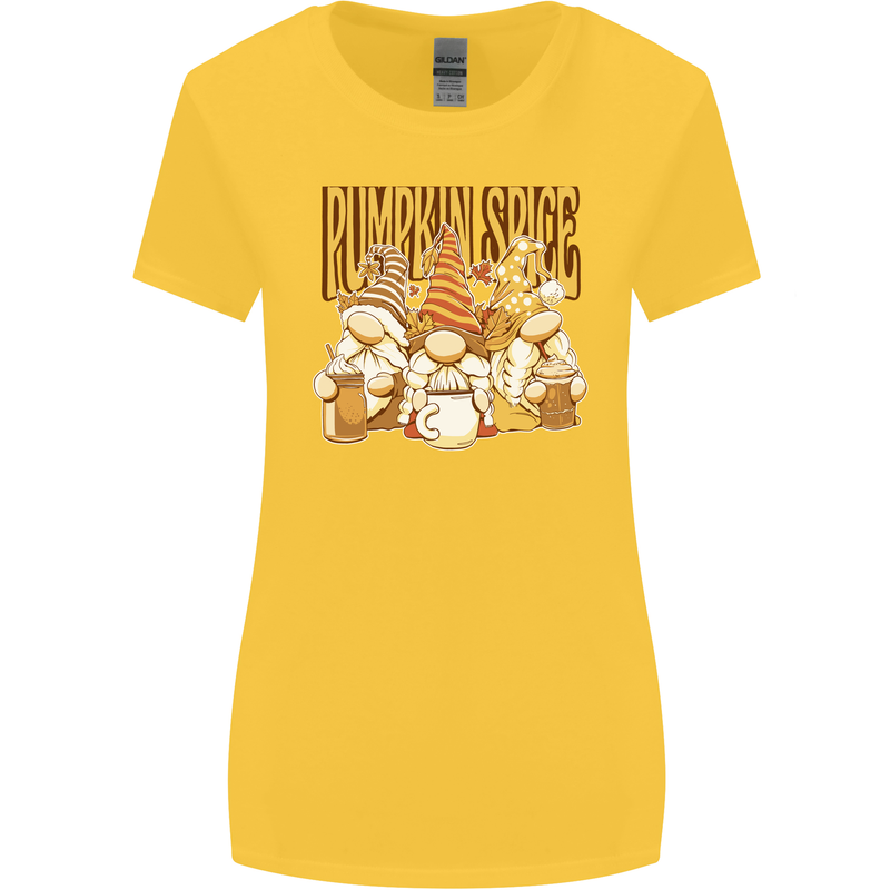 Pumpkin Spice Gnomes Halloween Womens Wider Cut T-Shirt Yellow