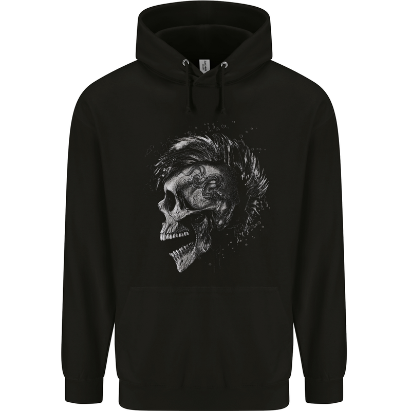 Punk Rock Skull With Tattoos Skull Music Childrens Kids Hoodie Black