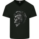 Punk Rock Skull With Tattoos Skull Music Mens V-Neck Cotton T-Shirt Black