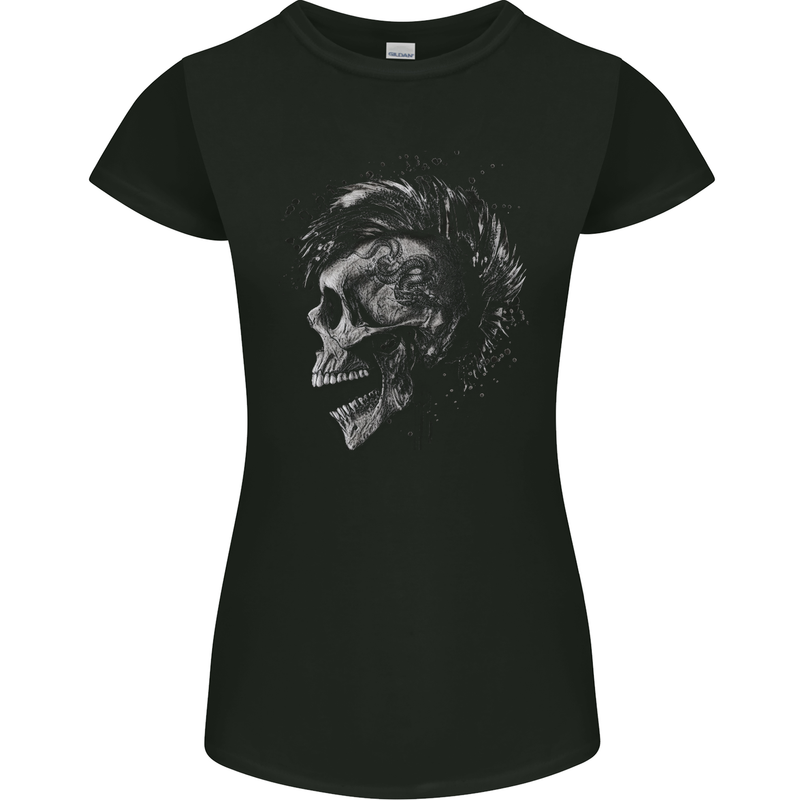 Punk Rock Skull With Tattoos Skull Music Womens Petite Cut T-Shirt Black