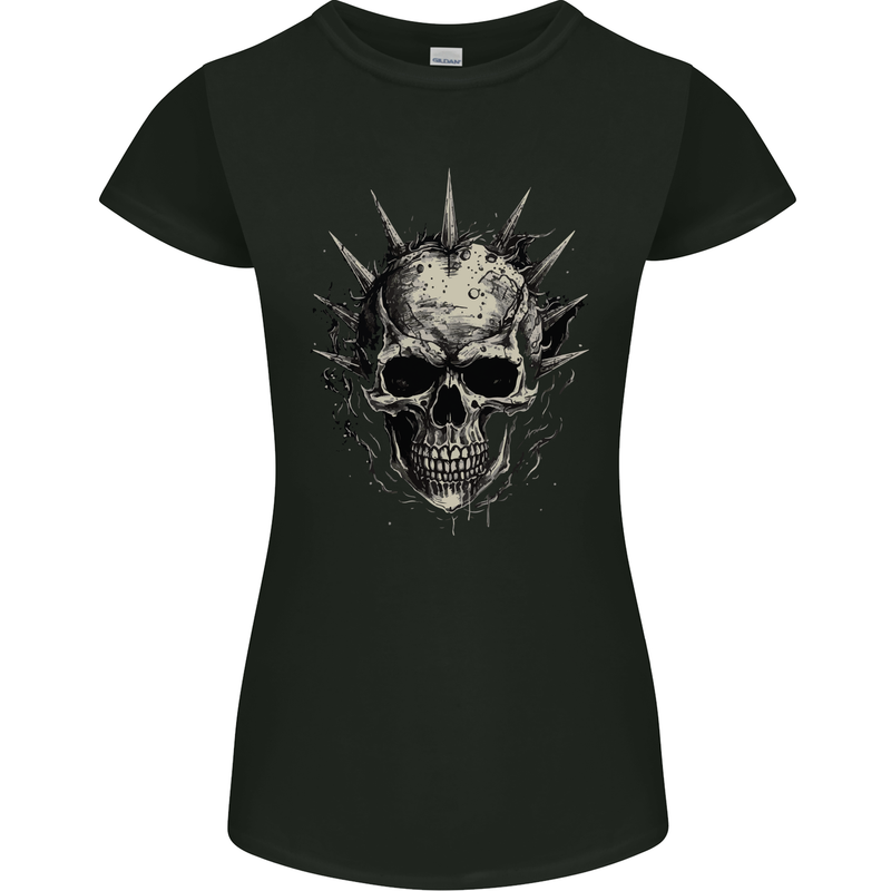 Punk Rock Skull Womens Petite Cut T-Shirt Black