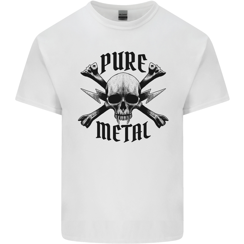 Pure Metal Skull Music Guitar Heavy Metal Mens Cotton T-Shirt Tee Top White