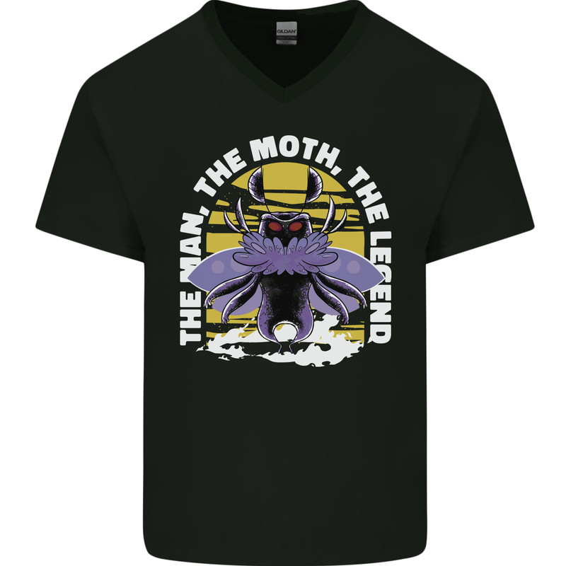 Purple Mothman Mens V-Neck Cotton T-Shirt Black