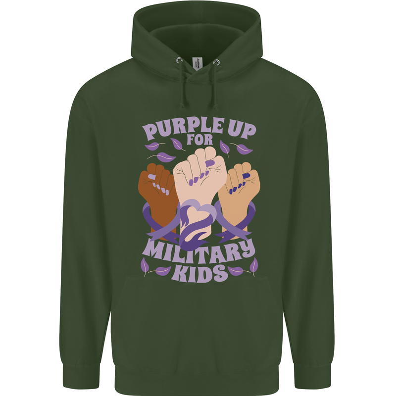 Purple Up for Military Kids Army Brats Childrens Kids Hoodie Forest Green