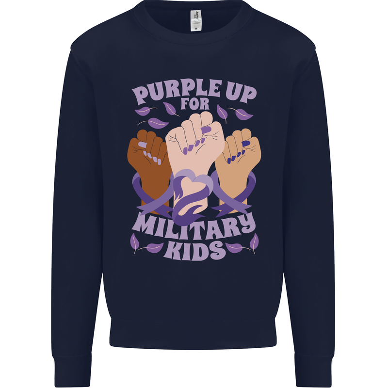 Purple Up for Military Kids Army Brats Kids Sweatshirt Jumper Navy Blue