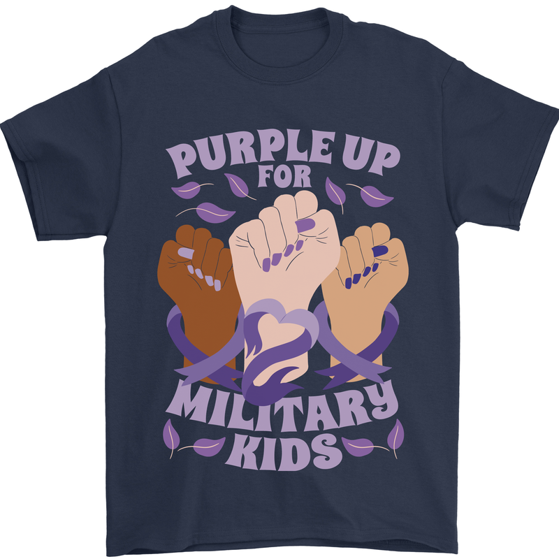 Purple Up for Military Kids Army Brats Mens T-Shirt 100% Cotton Navy Blue