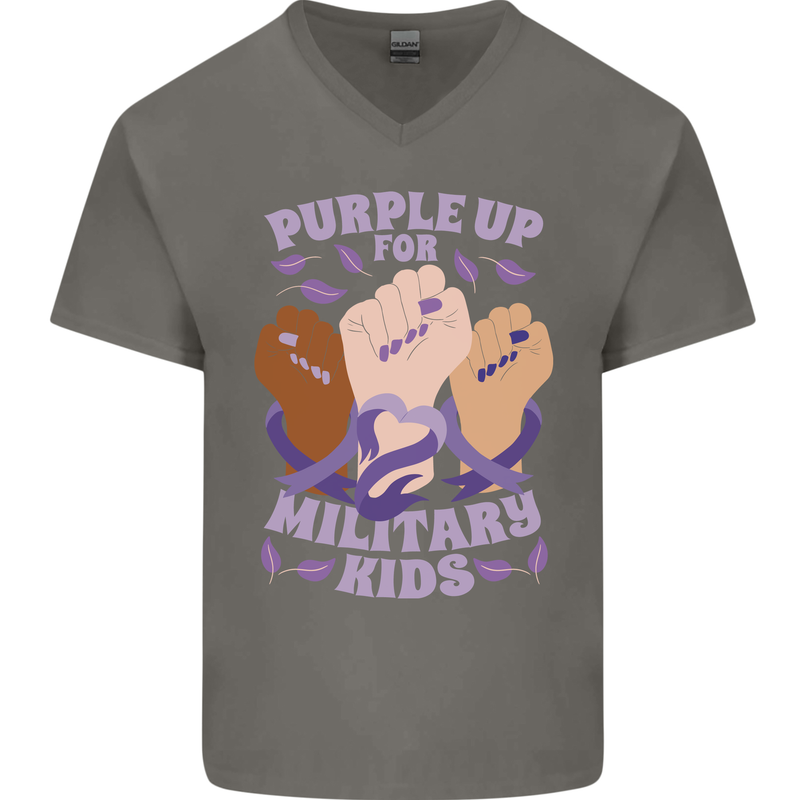 Purple Up for Military Kids Army Brats Mens V-Neck Cotton T-Shirt Charcoal