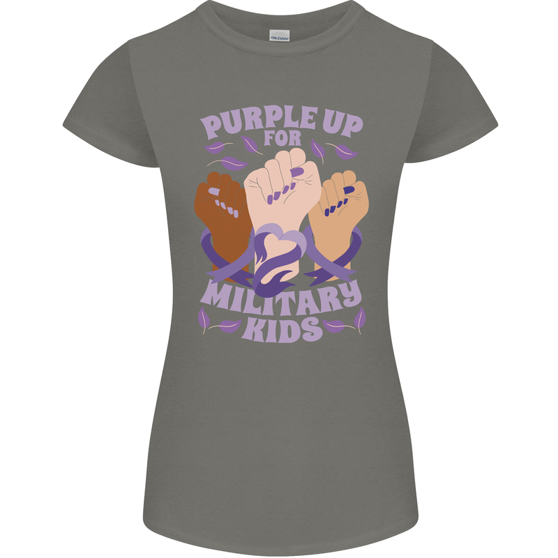 Purple Up for Military Kids Army Brats Womens Petite Cut T-Shirt Charcoal