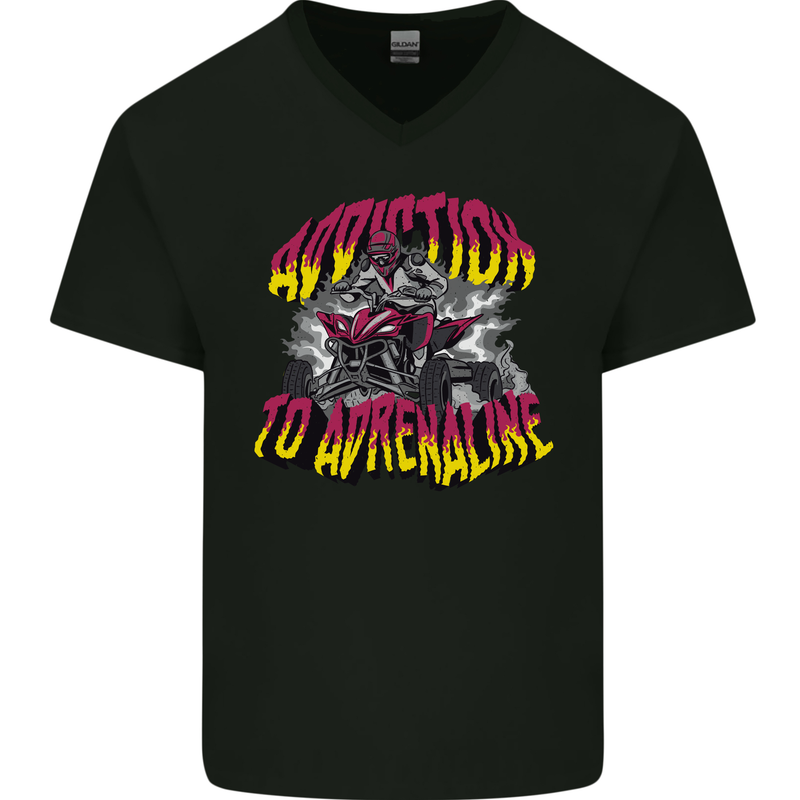 Quad Biking Adrenaline ATV Biker Off Road Mens V-Neck Cotton T-Shirt Black