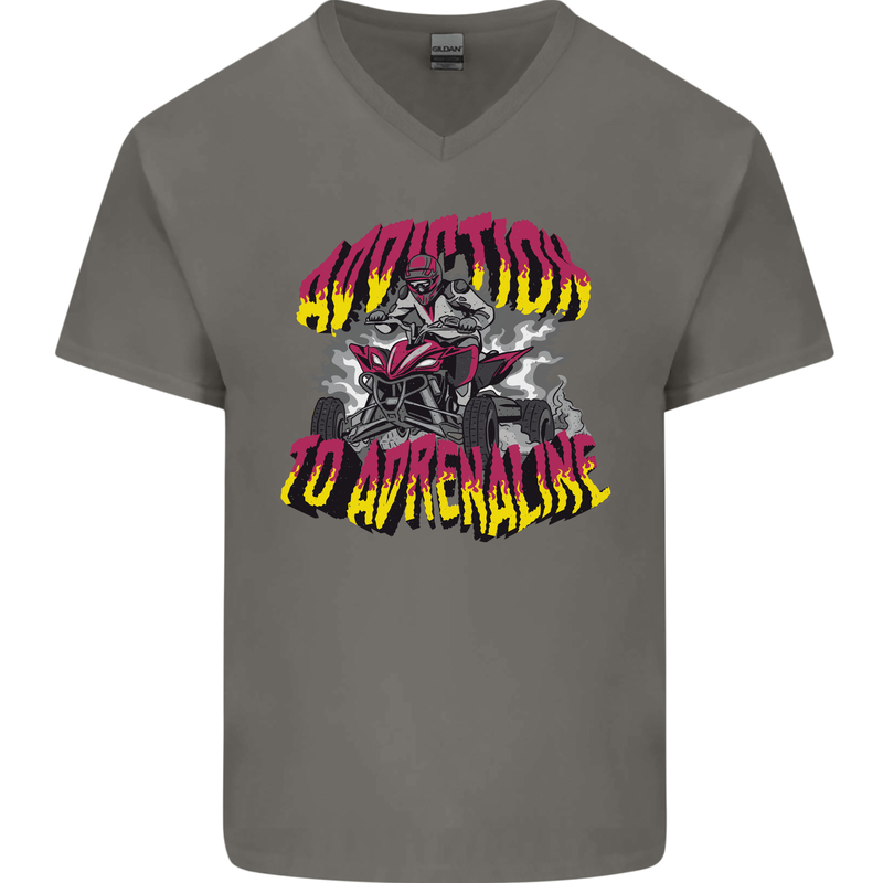 Quad Biking Adrenaline ATV Biker Off Road Mens V-Neck Cotton T-Shirt Charcoal