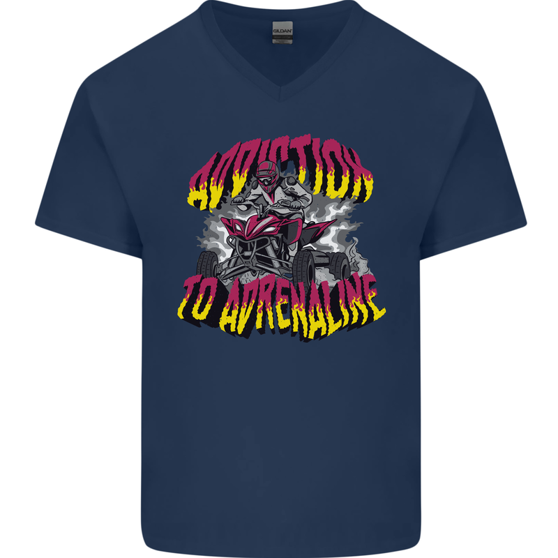 Quad Biking Adrenaline ATV Biker Off Road Mens V-Neck Cotton T-Shirt Navy Blue
