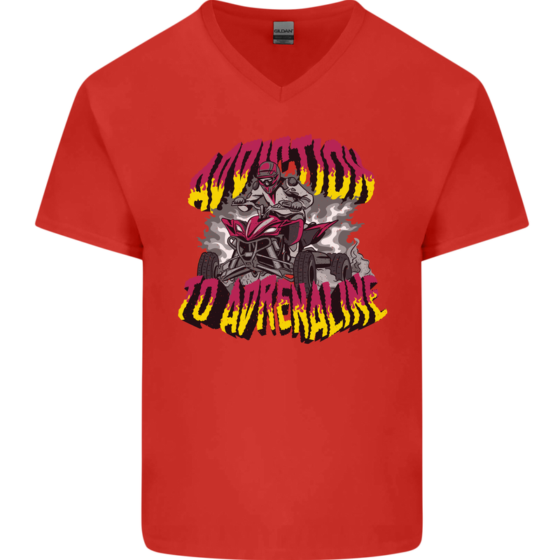 Quad Biking Adrenaline ATV Biker Off Road Mens V-Neck Cotton T-Shirt Red