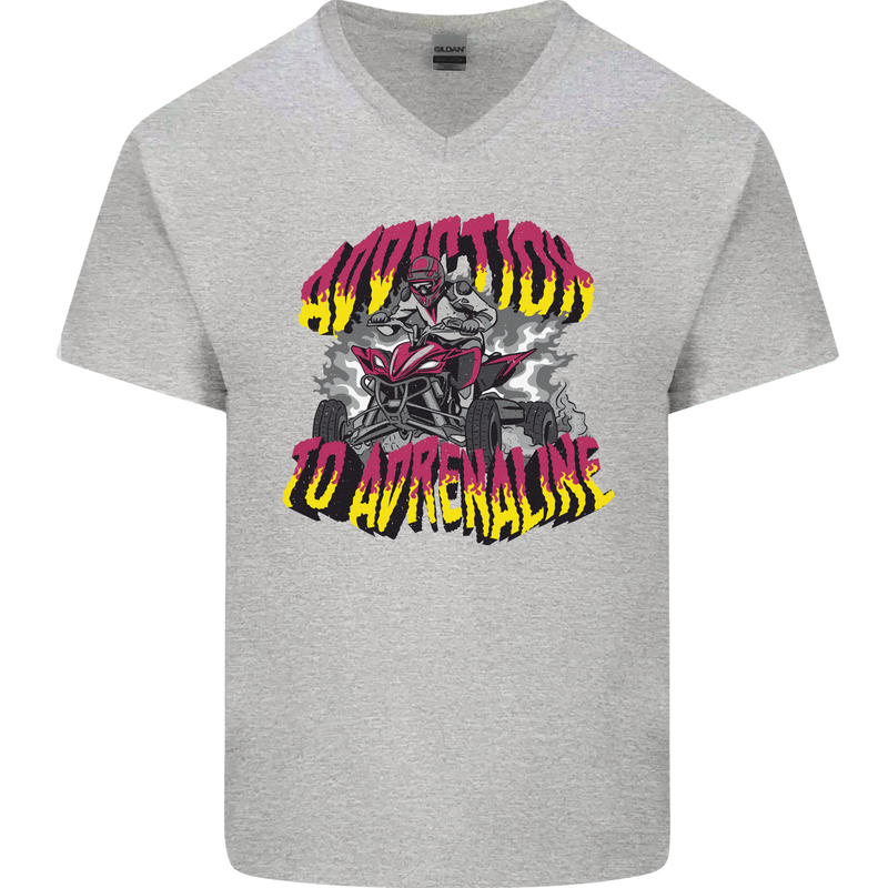 Quad Biking Adrenaline ATV Biker Off Road Mens V-Neck Cotton T-Shirt Sports Grey