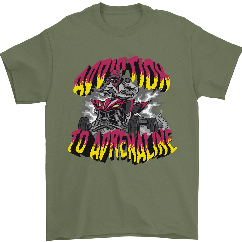 Quad Biking Adrenaline Off Road ATV Biker Mens T-Shirt 100% Cotton Military Green