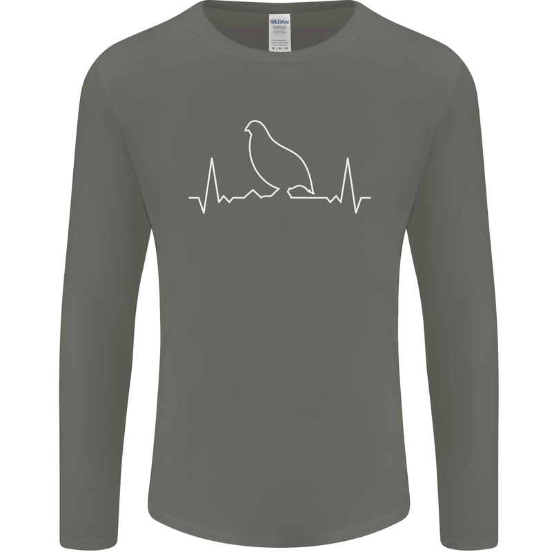Quail Bird ECG Mens Long Sleeve T-Shirt Charcoal