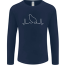 Quail Bird ECG Mens Long Sleeve T-Shirt Navy Blue