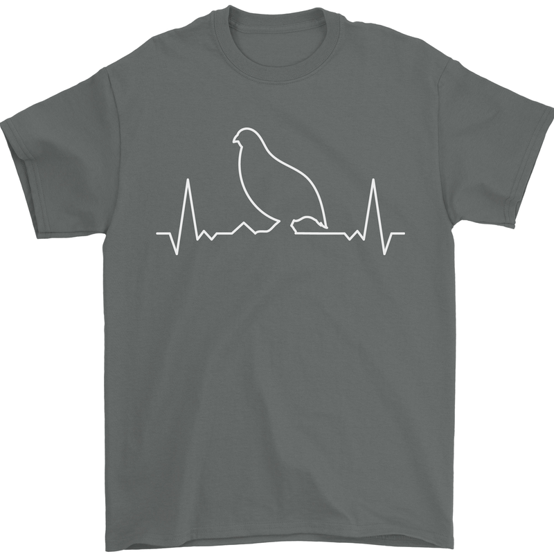 Quail Bird ECG Mens T-Shirt 100% Cotton Charcoal