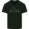 Quail Bird ECG Mens V-Neck Cotton T-Shirt Black