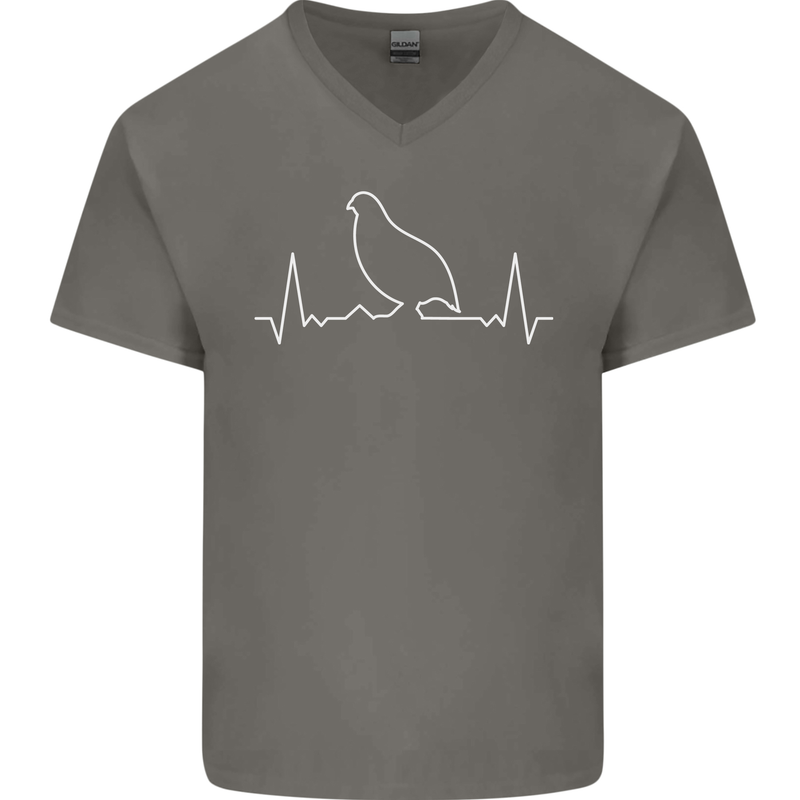 Quail Bird ECG Mens V-Neck Cotton T-Shirt Charcoal