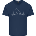 Quail Bird ECG Mens V-Neck Cotton T-Shirt Navy Blue