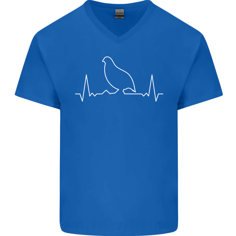 Quail Bird ECG Mens V-Neck Cotton T-Shirt Royal Blue