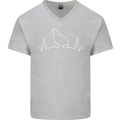 Quail Bird ECG Mens V-Neck Cotton T-Shirt Sports Grey