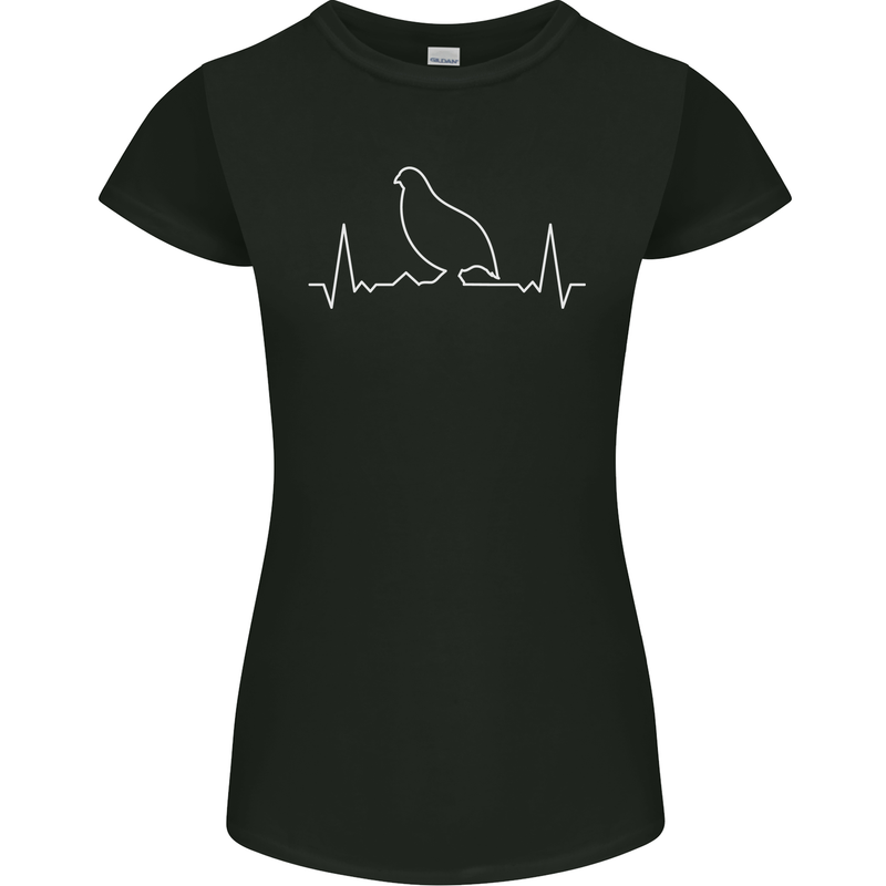 Quail Bird ECG Womens Petite Cut T-Shirt Black