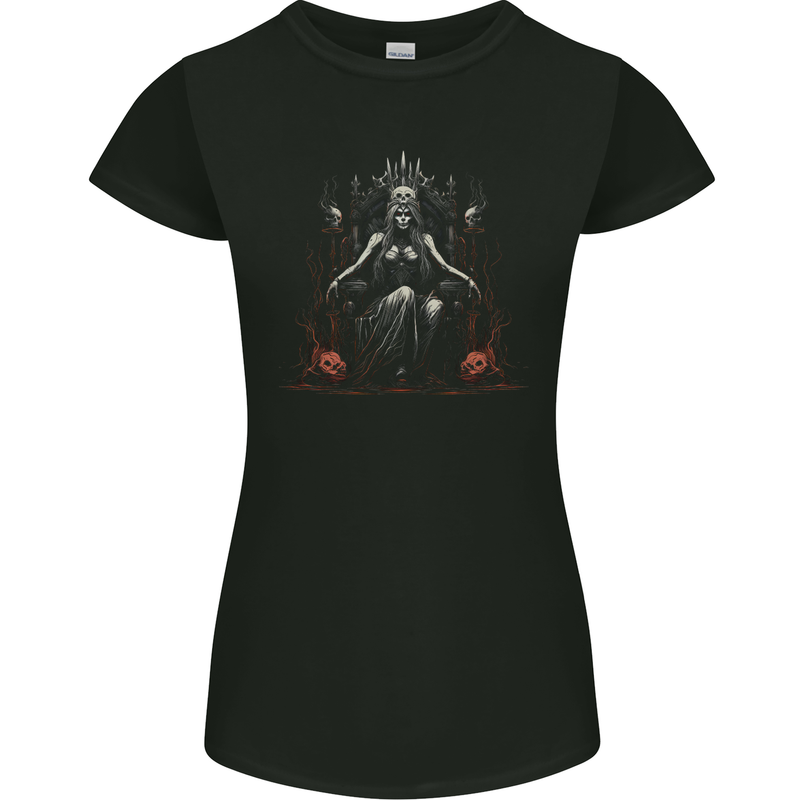Queen Witch Fantasy Halloween Skulls Demon Womens Petite Cut T-Shirt Black