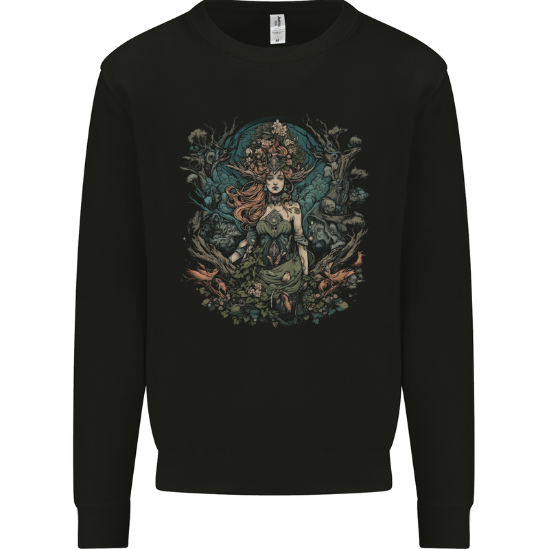 Queen of Nature Fantasy Pagan Kids Sweatshirt Jumper Black