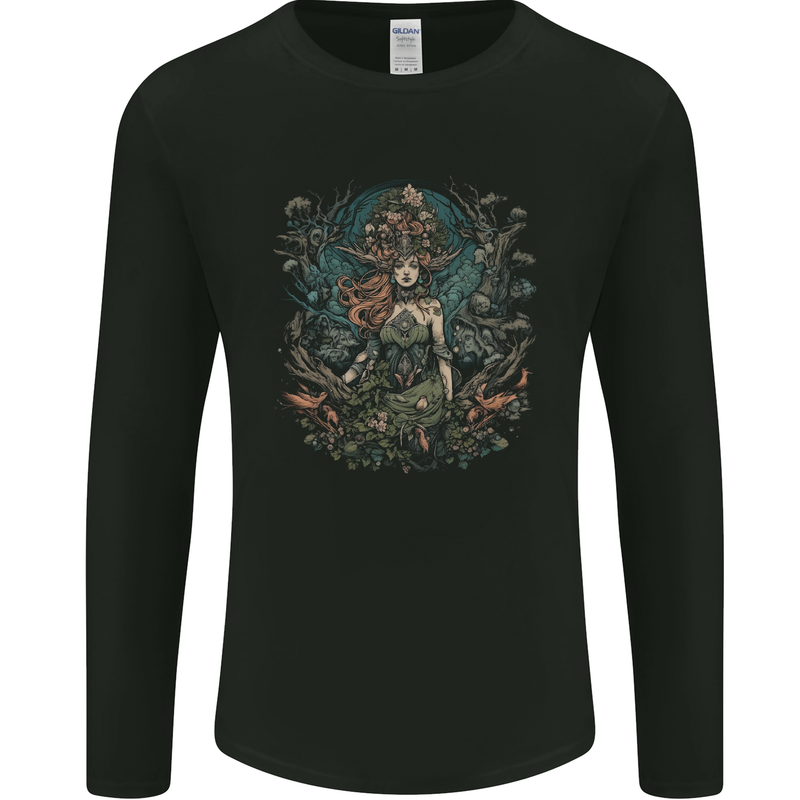 Queen of Nature Fantasy Pagan Mens Long Sleeve T-Shirt Black