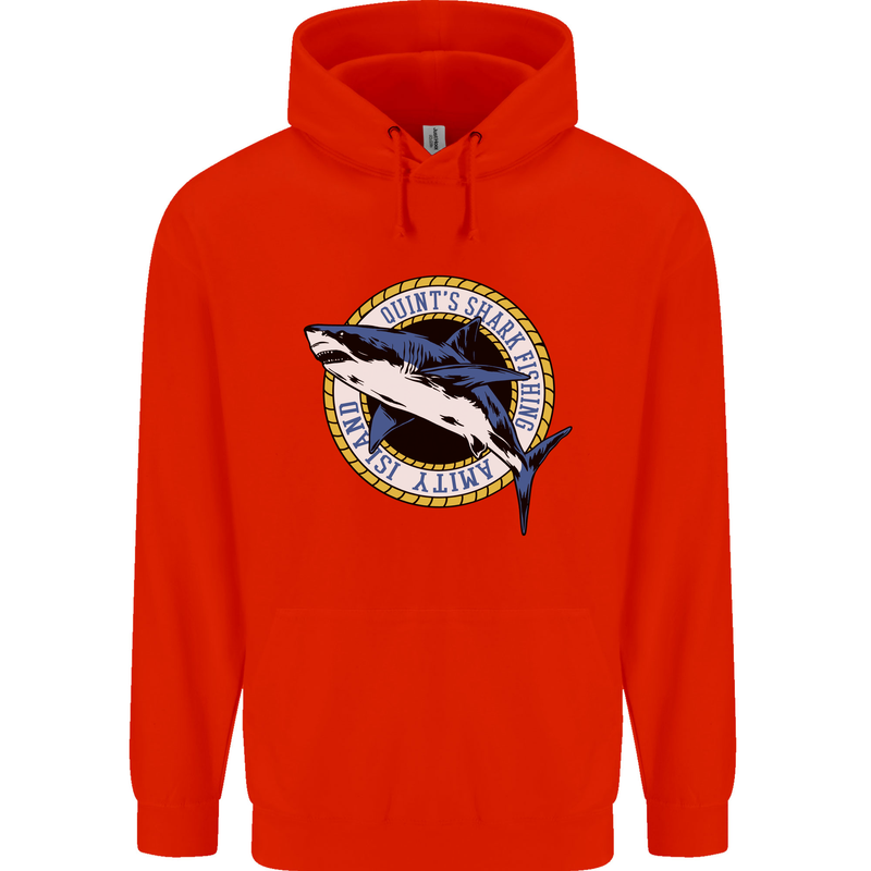 Quints Shark Fishing Amnity Island Great White Mens 80% Cotton Hoodie Bright Red