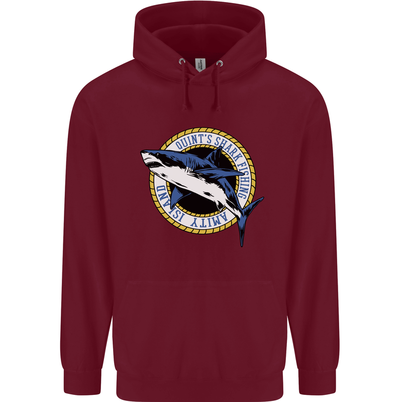 Quints Shark Fishing Amnity Island Great White Mens 80% Cotton Hoodie Maroon