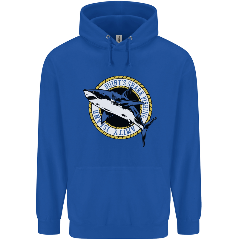 Quints Shark Fishing Amnity Island Great White Mens 80% Cotton Hoodie Royal Blue