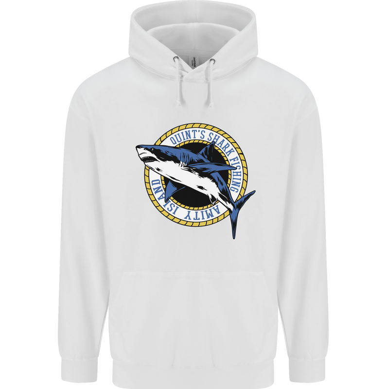 Quints Shark Fishing Amnity Island Great White Mens 80% Cotton Hoodie White