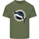 Quints Shark Fishing Amnity Island Great White Mens Cotton T-Shirt Tee Top Military Green