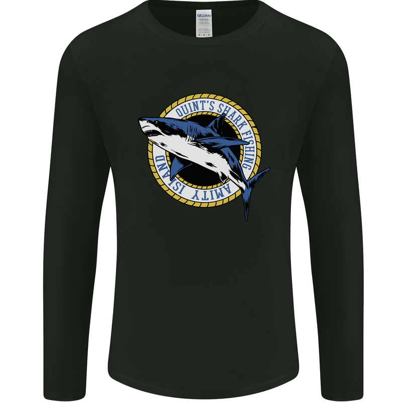 Quints Shark Fishing Amnity Island Great White Mens Long Sleeve T-Shirt Black