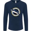 Quints Shark Fishing Amnity Island Great White Mens Long Sleeve T-Shirt Navy Blue