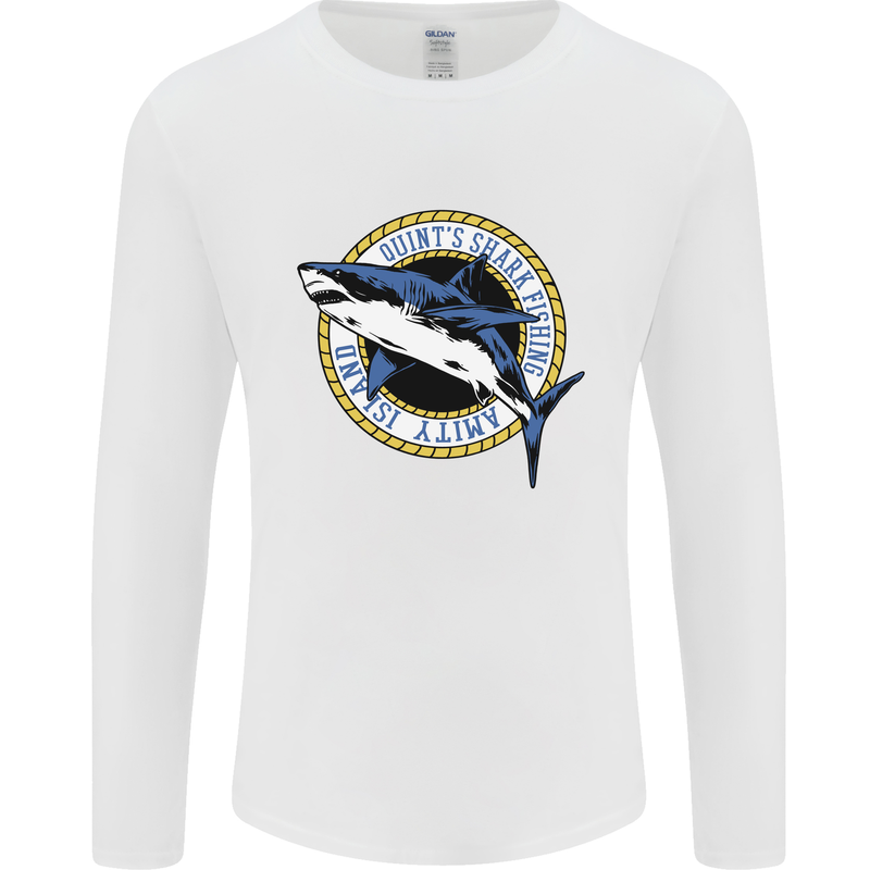 Quints Shark Fishing Amnity Island Great White Mens Long Sleeve T-Shirt White