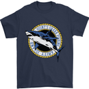Quints Shark Fishing Amnity Island Great White Mens T-Shirt 100% Cotton Navy Blue